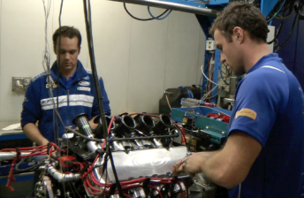 thumb Justin Way and Jake Dempsey work on an FPR engine at the team's Campbellfield, Victoria, headquarters