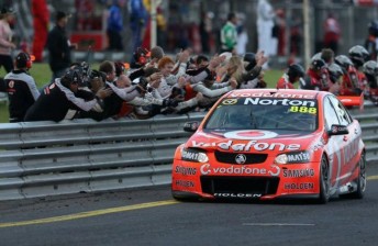 thumb The #888 Holden taking the chequered flag
