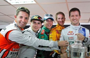 thumb From left: Whincup, Jorge Lorenzo, Benito Guerra, Ryan Hunter-Reay and Sebastien Ogier with the ROC trophy