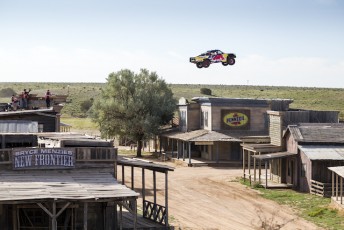 Bryce Menzies jumps his truck over a ghost town in New Mexico to set a Guinness World Record