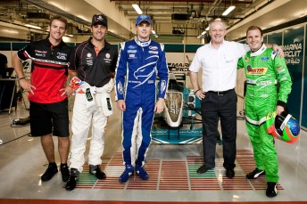 V8Drivers_in_AbuDhabi0284 Davison, Whincup, Winterbottom and Dumbrell with Richard Cregan, CEO of the Yas Marina Cicruit in Abu Dhabi.