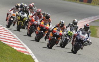 lorenzo leads Lorenzo leads the pack at Silverstone