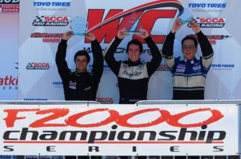 podium Daniel Erickson (centre) celebrates his first wins in the F2000 Championship Series