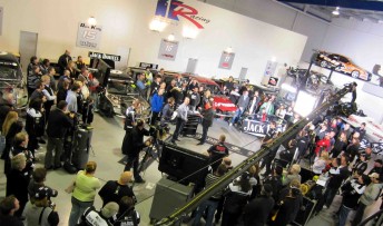 thumb The V8Xtra crew, plus Kelly Racing fans inside the team's Braeside base