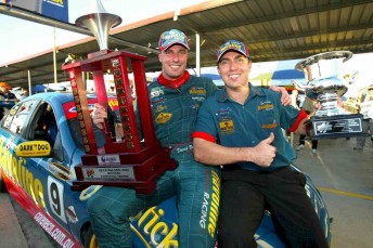 car Simon Wills and David Besnard celebrate their victory in the 2002 Queensland 500