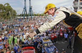 thumb James Courtney celebrates on the podium in Sydney