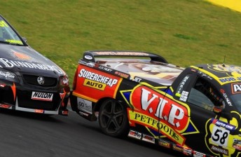thumb Harris, seen here holding out Cameron McConville earlier in the weekend, took Race 3 and the round