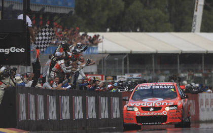 thumb Jamie Whincup crosses the line to win the first race of the V8 Supercars Championship