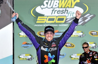 thumb Denny Hamlin celebrates in Phoenix