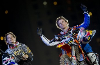 thumb Levi Sherwood (right) defeated Australia's Rob Adelberg (left) in the X-Fighters opening round