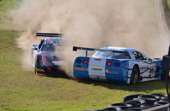 thumb Camm and Jameson collide on the start-finish straight. pic: Tim Burdon