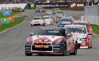 thumb The Nissan Safety Car leads the field at Barbagallo Raceway
