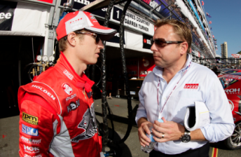 thumb Australian race caller Leigh Diffey (right) speaks with Ryan Briscoe on the Gold Coast in 2011