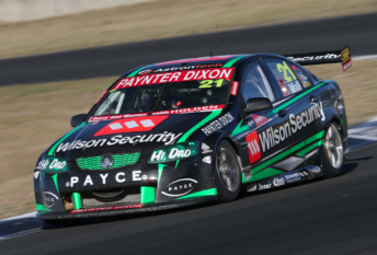 thumb David Wall at Queensland Raceway this year, just days after his father Des was diagnosed with cancer. Note the 'Hi Dad' sign writing on the headlights of his Wilson Security Commodore