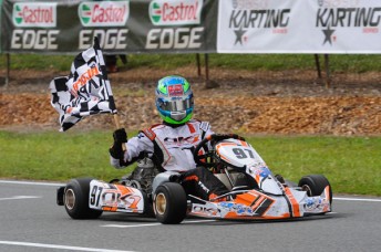 Pro Junior (KFJ) winner Liam McLellan on his victory lap (Pic: AF Images/Budd)