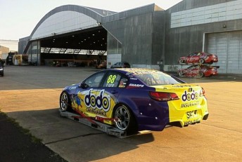 Dean Fiore's LDM Holden sits forlornly without its sister entry at Avalon. pic: twitter.