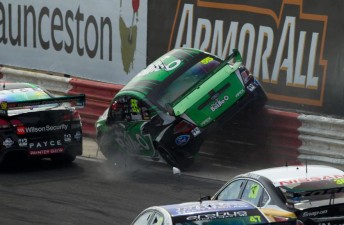 David Reynolds found the Turn 4 exit fence after a squeeze involving David Wall