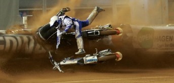Nicki Pedersen (airborne) joins Australian Darcy Ward on the injured list after a torrid Swedish SGP