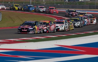 Jamie Whincup leads the V8 Supercars pack to victory on Sunday