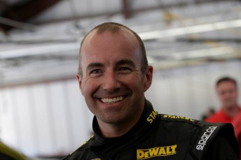 Smiles for Marcos Ambrose despite an engine glitch