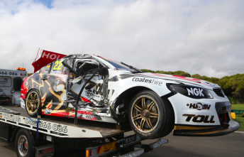 James Courtney's car suffered extreme right-side damage