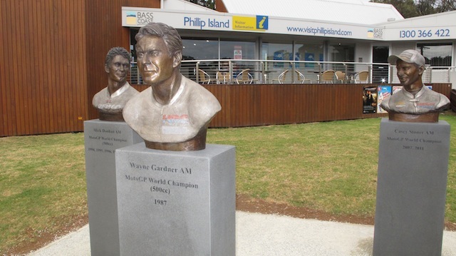 The busts of Australia's three motorcycling world champions have been relocated permanently at the Phillip Island visitor centre