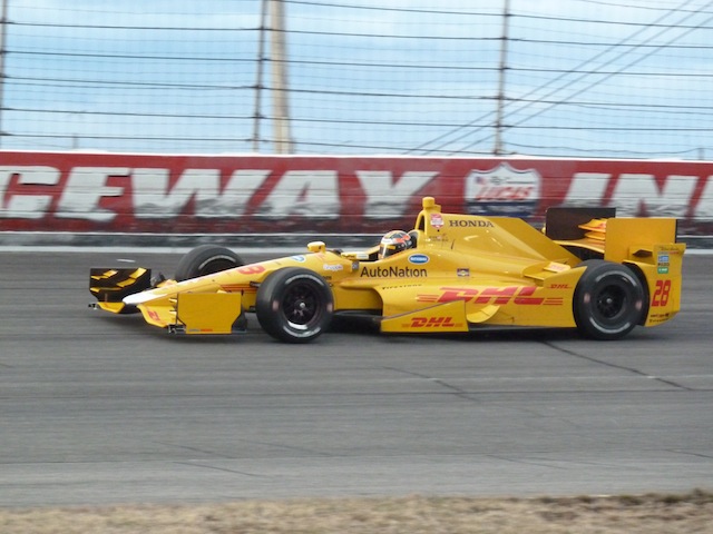 Matthew Brabham cut laps of the Lucas Oil track in Indianapolis in Ryan Hunter -Reay's IndyCar