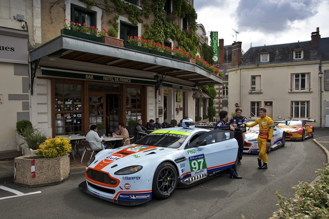 Aston drivers Darren Turner, Mathias Lauda and Kiwi Richie Stanaway