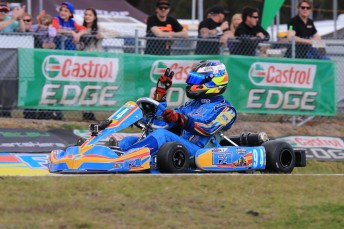 James Sera crossing the line for victory in Newcastle