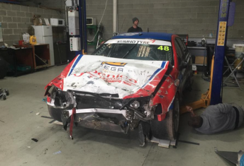 Matthew Palmer's Kumho Series Falcon after the ride session crash