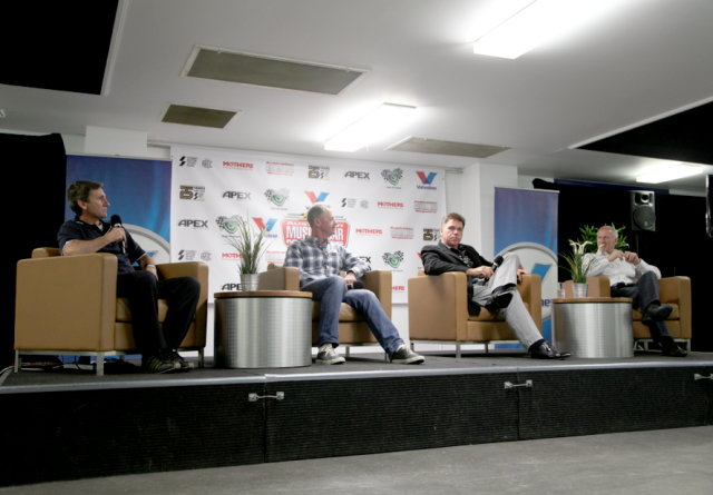 From left: Seton, Longhurst, O'Brien and Miedecke on stage at the MCM legends dinner
