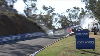 The Ford hits the marshals post before coming to rest