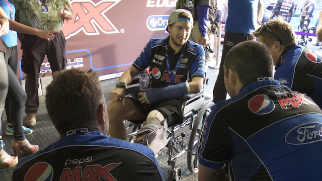 Chaz Mostert springs a surprise visit on his PRA team shortly after the final leg of the Castrol GC 600