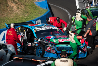 Mostert's car following the crash