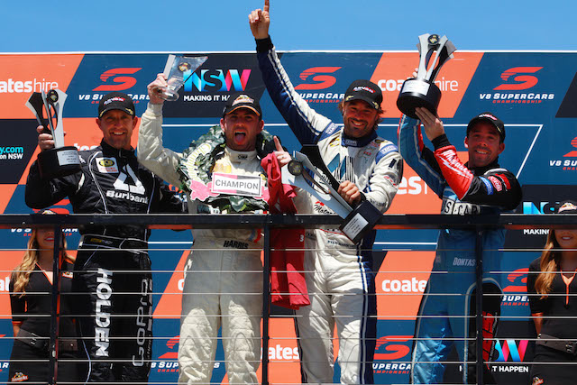 Ryan Hansford celebrates beside three-times V8 Utes champ Ryal Harris