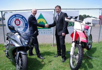Motorcycling Australia CEO David Cottee (left) and Benalla Auto Club Group CEO Chris Lewis-Williams announcing the new partnership between MA and AASA. pic: Judi McDonald