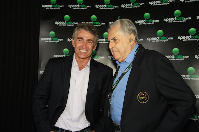 Five-times 500cc World Champion Mick Doohan with the late triple F1 World Champion Sir Jack Brabham