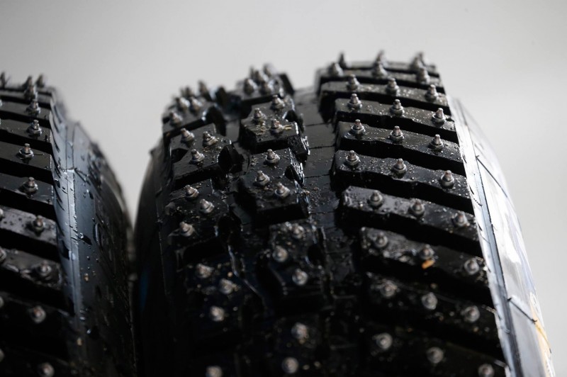 The studded rally tyres used in Sweden