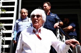 Bernie Ecclestone, Jean Todt and Christian Horner following today's meeting to discuss qualifying