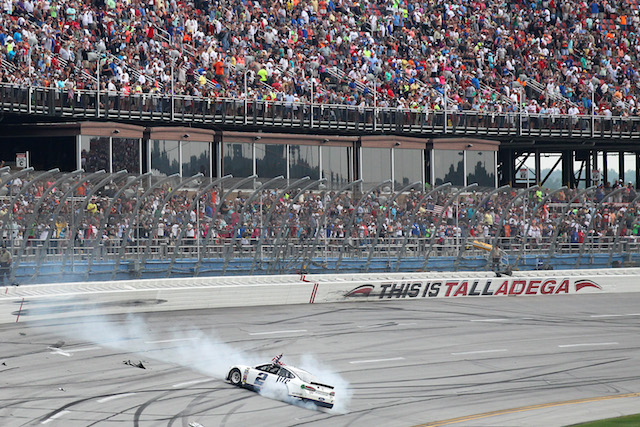 Brad Keselowski rips up some rubber after claiming a fourth NASCAR win at Talladega.