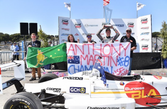 Australian Anthony Martin celebrates his USF2000 title win