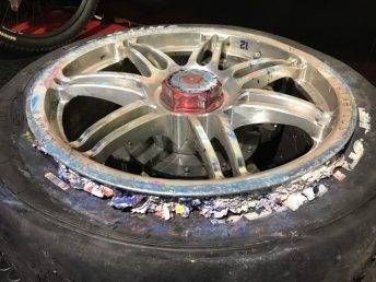 One of the wheels from Coulthard's damaged Falcon
