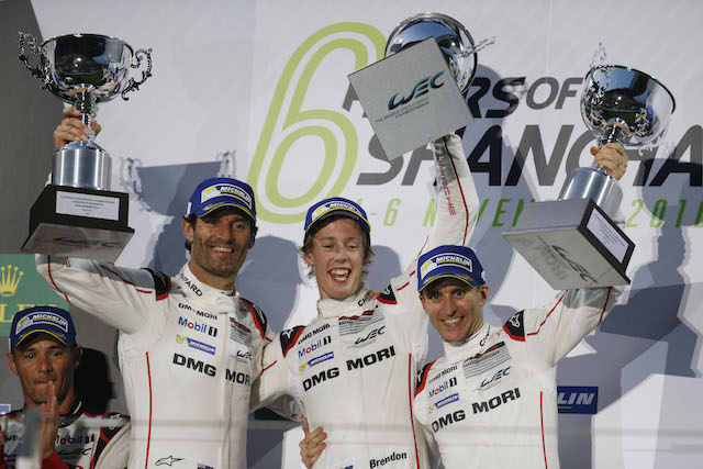 Mark Webber, Brendon Hartley and Timo Bernhard have scored Porsche's sixth win from eight WEC races this season